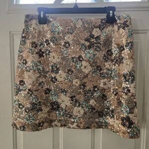 LOFT Sequin Floral Mini Skirt - Cream and Blue